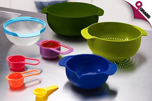 From QR69, Measure & Mix with a 9-Piece Kitchenware Set - Includes Measuring Cups, Bowls, Strainers and More! (Up to QR360 Value)